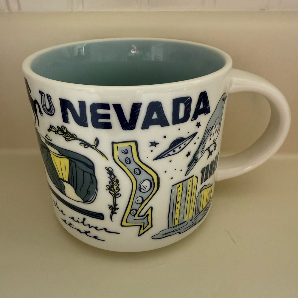 STARBUCKS Nevada Themed Ceramic Mug - White and Blue